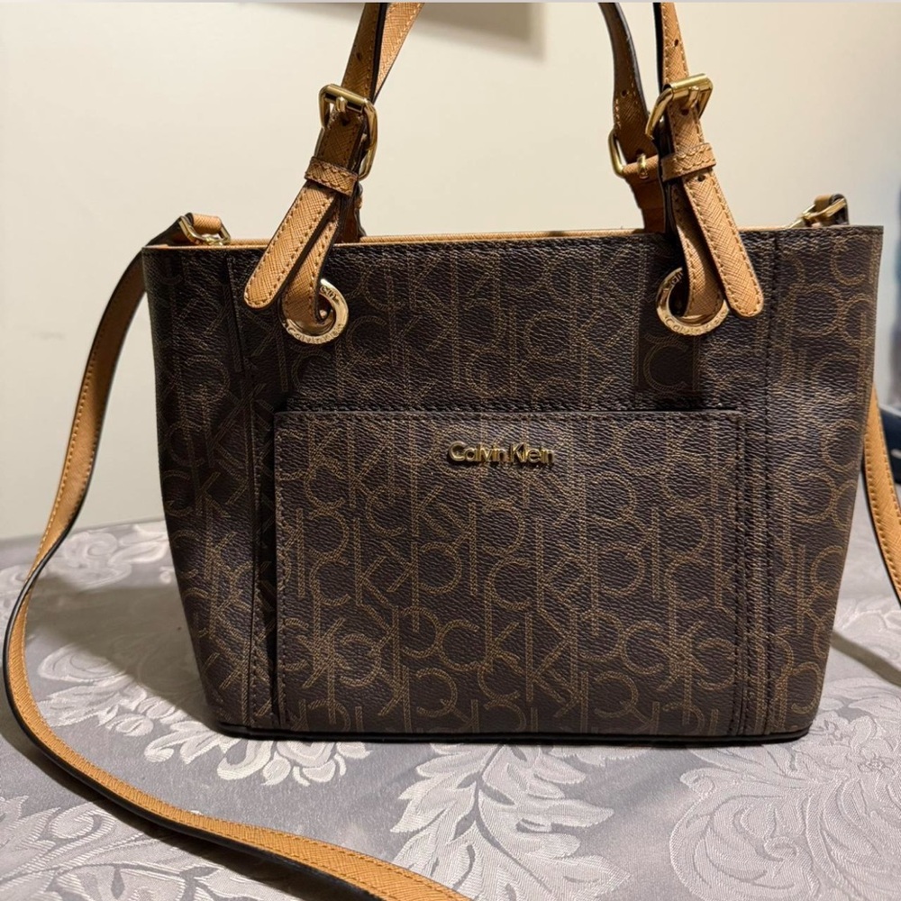 Calvin Klein Dark Brown Monogram Shoulder Bag